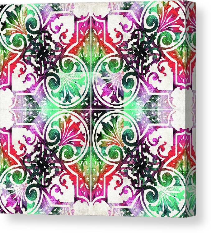Mandala Canvas Print featuring the painting Bright Colorful Pattern Art - Color Fusion Design 10 By Sharon Cummings by Sharon Cummings