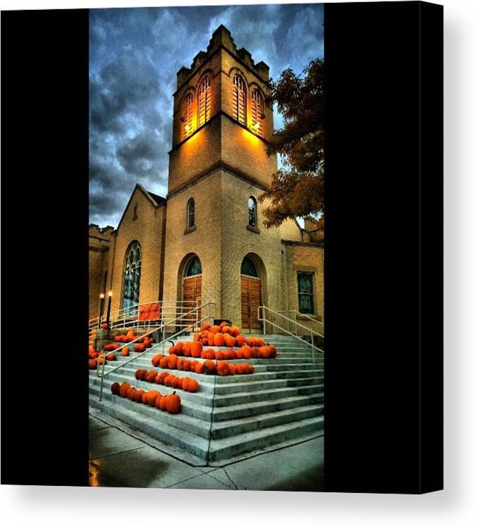 Lighted Canvas Print featuring the photograph Bright #orange #pumpkins Under A by Ron Meiners