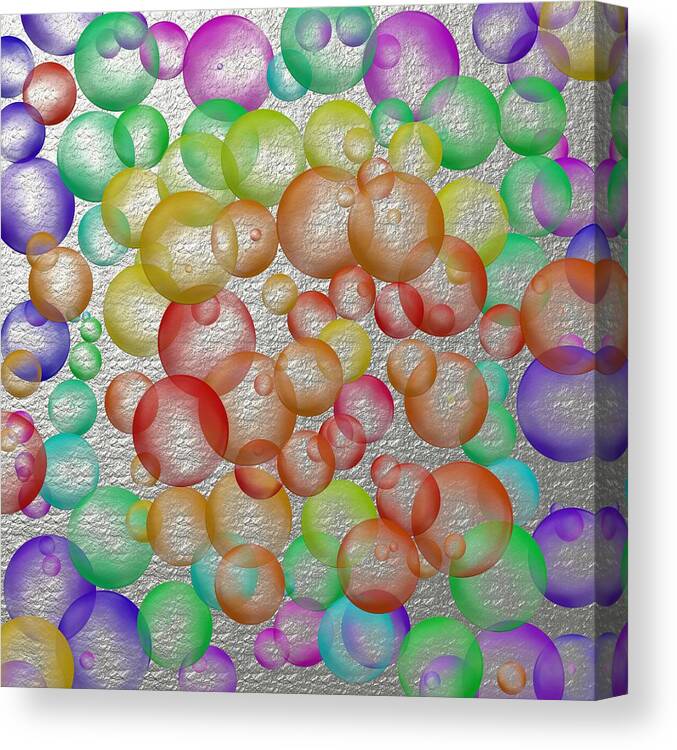 Bubbly Bouncy Blowing Bubbles Yellow Purple Brown Red Orange Green Blue Colors Good Spirits Silver Canvas Print featuring the digital art Bubbly Bubbles 2 by Nelma Grace Higgins