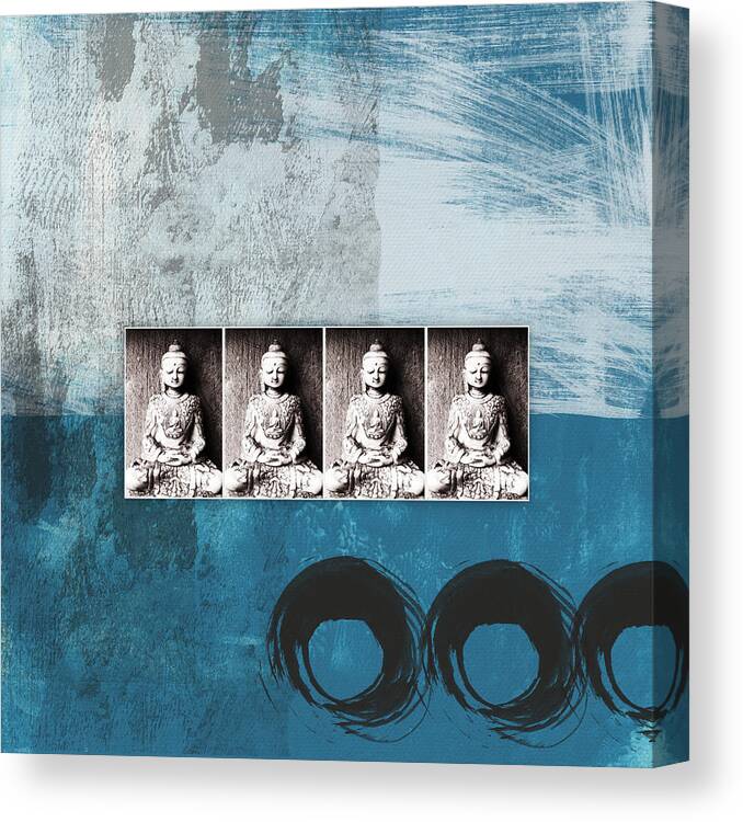 Buddha Canvas Print featuring the painting Buddhas In Blue- Contemporary Art by Linda Woods. by Linda Woods
