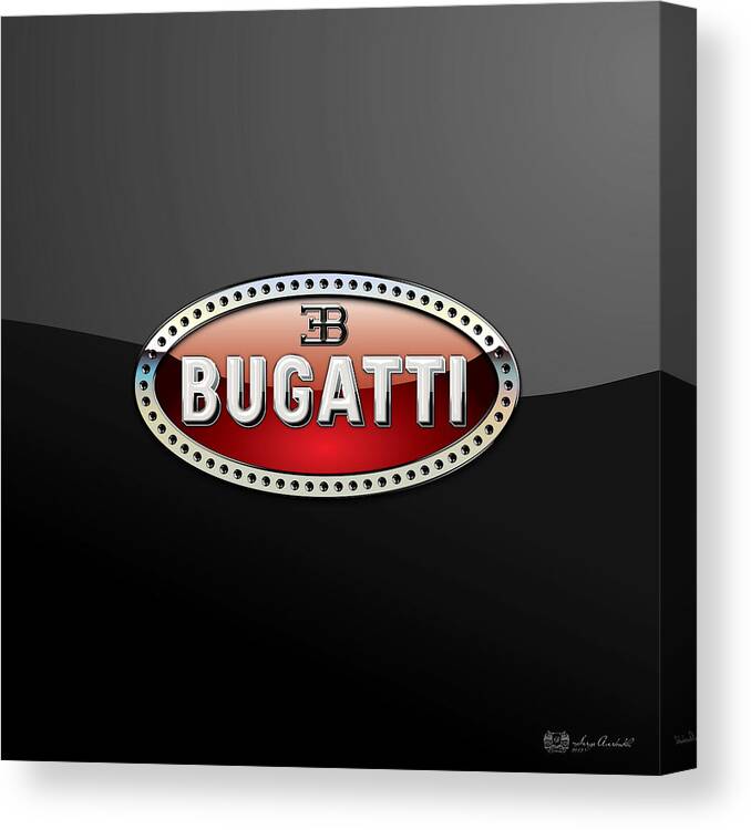 �wheels Of Fortune� Collection By Serge Averbukh Canvas Print featuring the photograph Bugatti - 3 D Badge on Black by Serge Averbukh