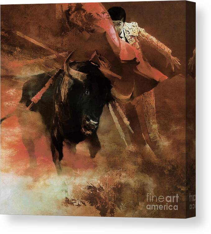 Buffalo Canvas Print featuring the painting Bull Fight hjyu by Gull G