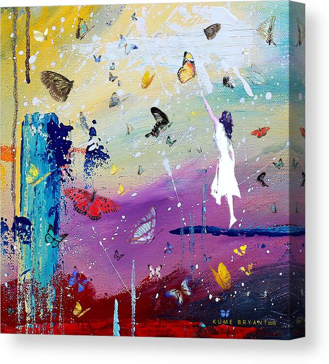 Butterflies And Me Canvas Print featuring the mixed media Butterflies and Me by Kume Bryant