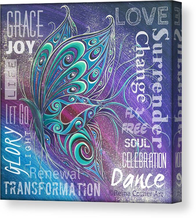 Wordart Canvas Print featuring the painting Butterfly Wordart Joy by Reina Cottier