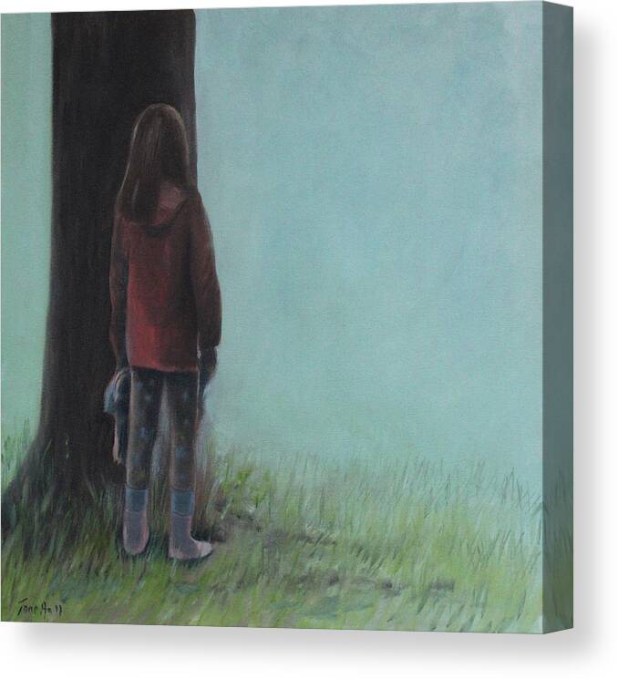 Girl Canvas Print featuring the painting By the Tree by Tone Aanderaa