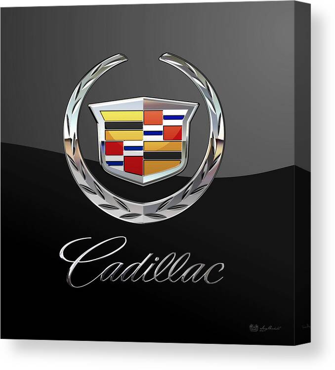'wheels Of Fortune' By Serge Averbukh Canvas Print featuring the photograph Cadillac - 3 D Badge On Black by Serge Averbukh