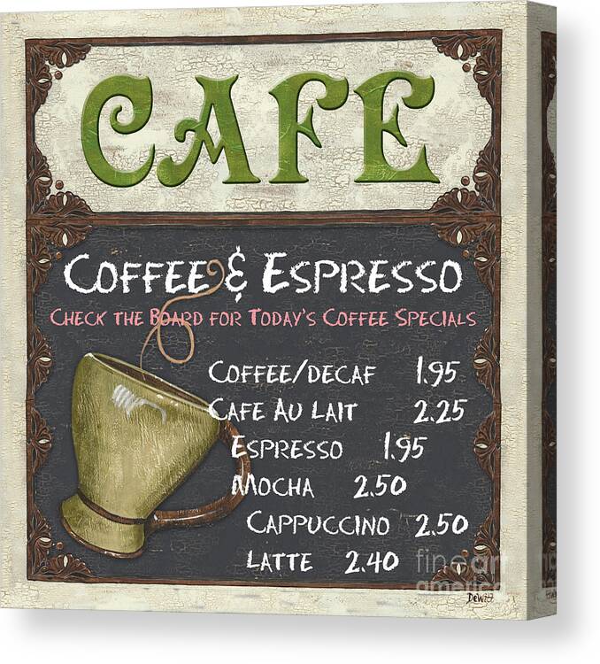 Cafe Canvas Print featuring the painting Cafe Chalkboard by Debbie DeWitt