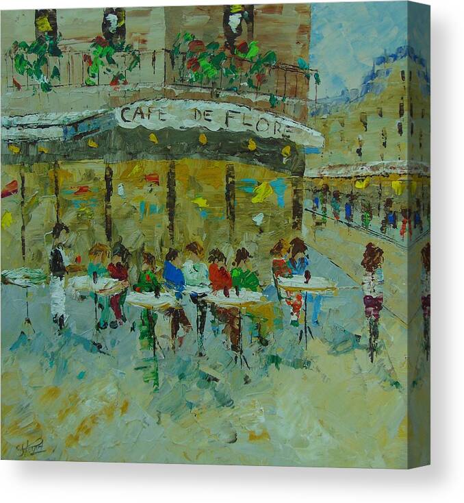 Paris Canvas Print featuring the painting Cafe de Flore Paris by Frederic Payet
