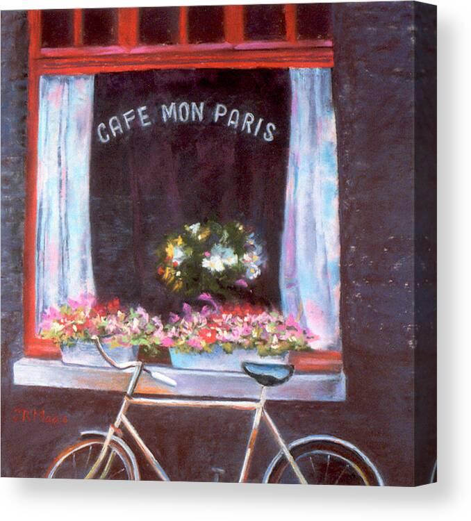 Cafe Mon Paris Canvas Print featuring the pastel Cafe mon Paris by Julie Maas