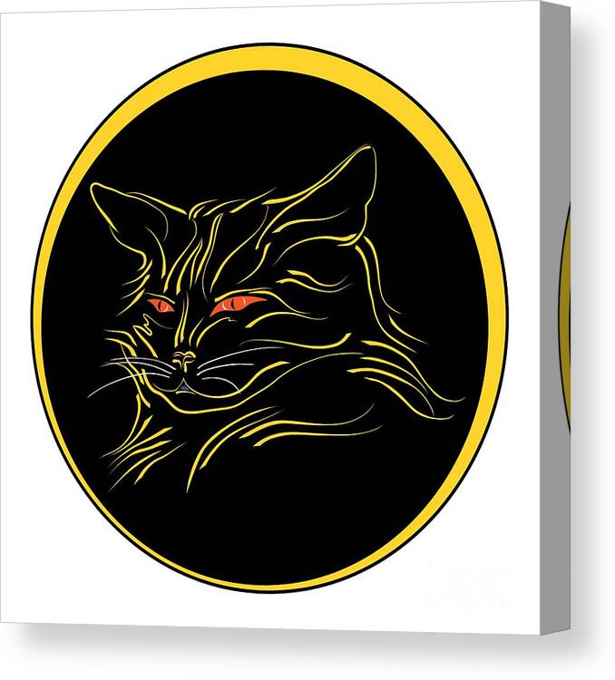 Graphic Cat Canvas Print featuring the digital art Calligraphic Black Cat and Moon by MM Anderson