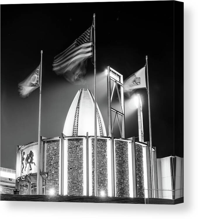 Canton Ohio Canvas Print featuring the photograph Hall Of Gridiron Legends In Monochrome - Canton Ohio by Gregory Ballos
