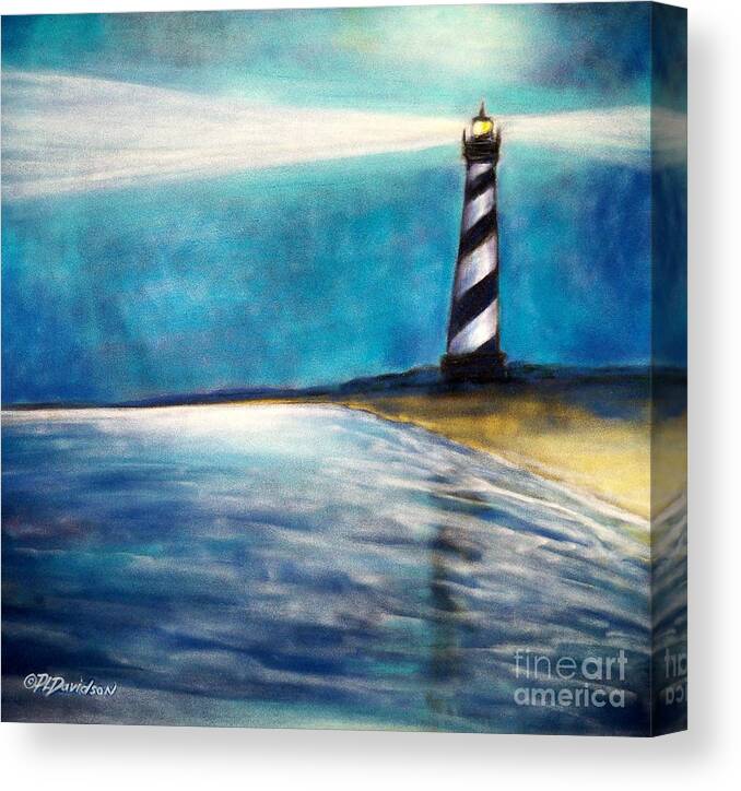 Cape Hatteras Canvas Print featuring the pastel Cape Hatteras Lighthouse Night Glow by Pat Davidson