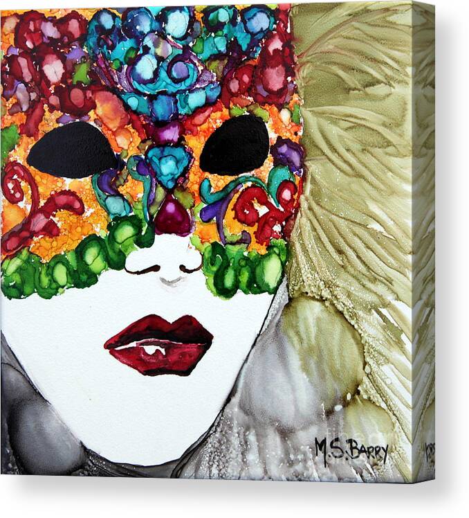 This Painting Was Done In Alcohol Inks On Ceramic Tile. This Vibrant Piece Will Light Up Any Room Canvas Print featuring the painting Carnival by Maria Barry