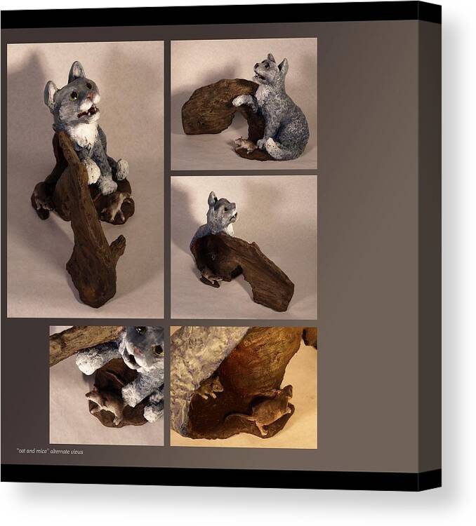 Cat Canvas Print featuring the sculpture Cat and Mice alternate views by Katherine Huck Fernie Howard