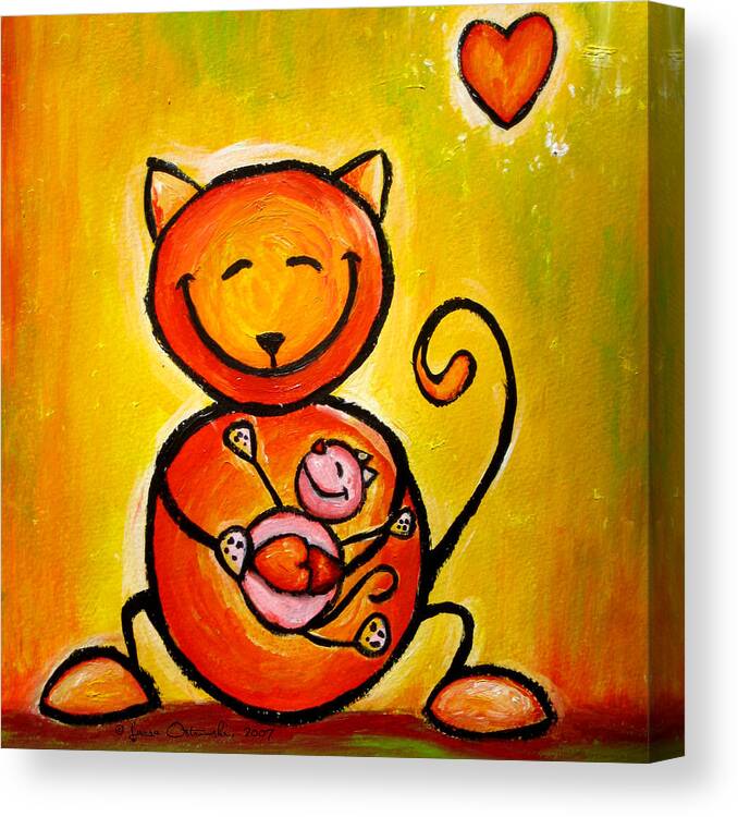 Cat Loves Kitty Canvas Print featuring the painting Cat Loves Kitty by Laura Ostrowski