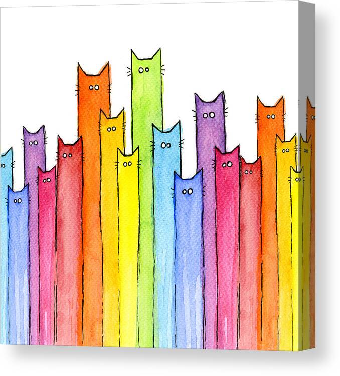 Cats Canvas Print featuring the painting Cat Rainbow Watercolor Pattern by Olga Shvartsur