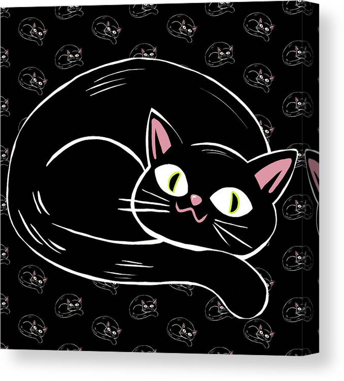 Cat Canvas Print featuring the painting Cattywampus Black Cat Pattern by Little Bunny Sunshine