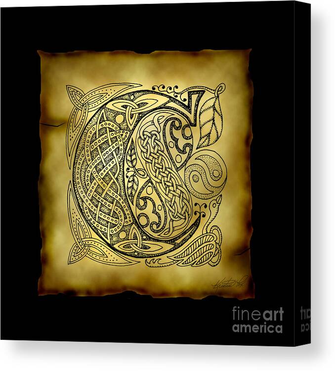 Artoffoxvox Canvas Print featuring the mixed media Celtic Letter C Monogram by Kristen Fox