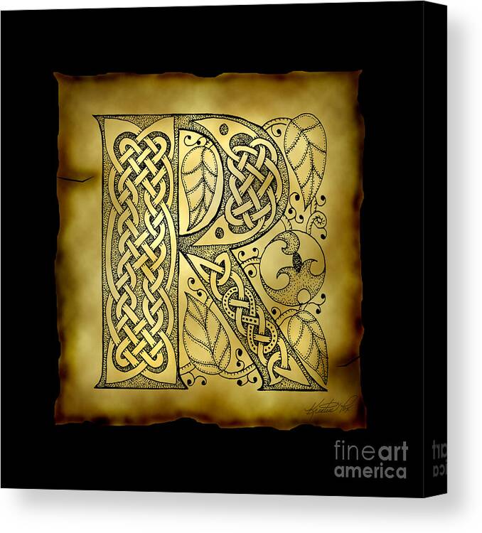 Artoffoxvox Canvas Print featuring the mixed media Celtic Letter R Monogram by Kristen Fox