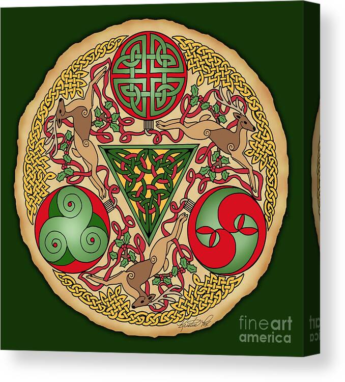 Artoffoxvox Canvas Print featuring the mixed media Celtic Reindeer Shield by Kristen Fox