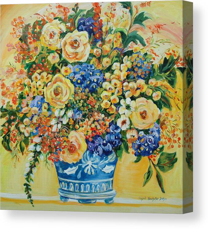 Florals Canvas Print featuring the painting Ceramic Blue by Ingrid Dohm
