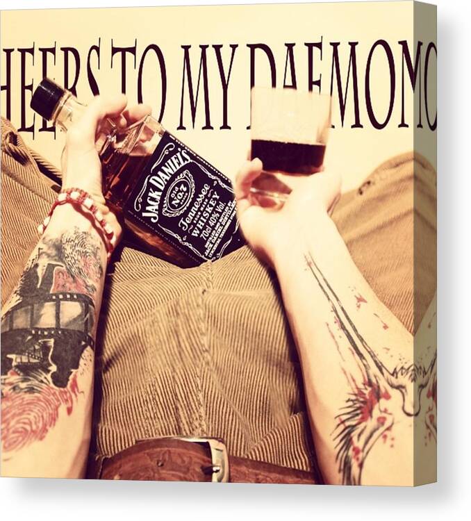 Deliriumtattoo Canvas Print featuring the photograph #cheerstomydaemons #jackdaniels #tattoo by Jakub Horsky