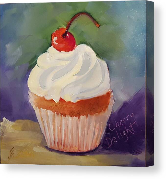 Cherry Delight Cupcake Canvas Print featuring the painting Cherry Delight Cupcake by Judy Fischer Walton