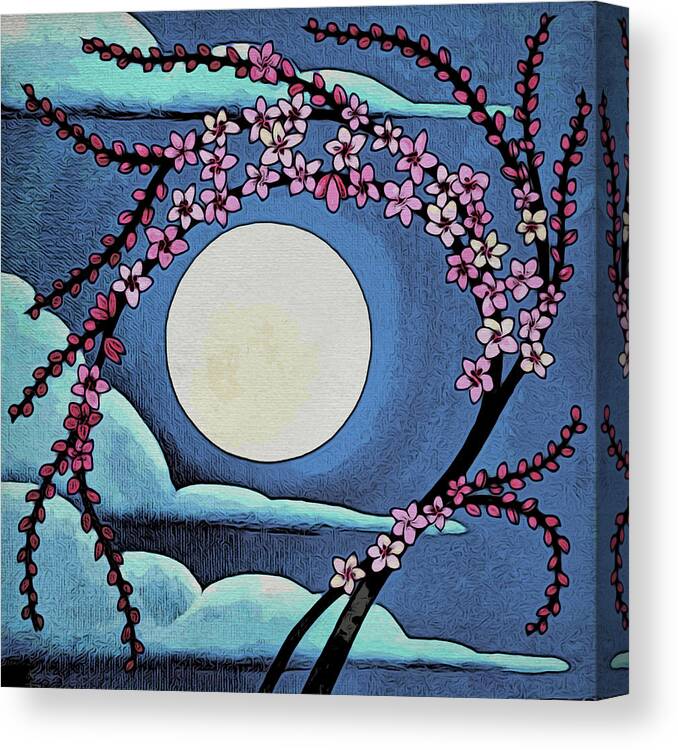 Cherry Tree Canvas Print featuring the digital art Cherry Whip Moon by Paisley O'Farrell