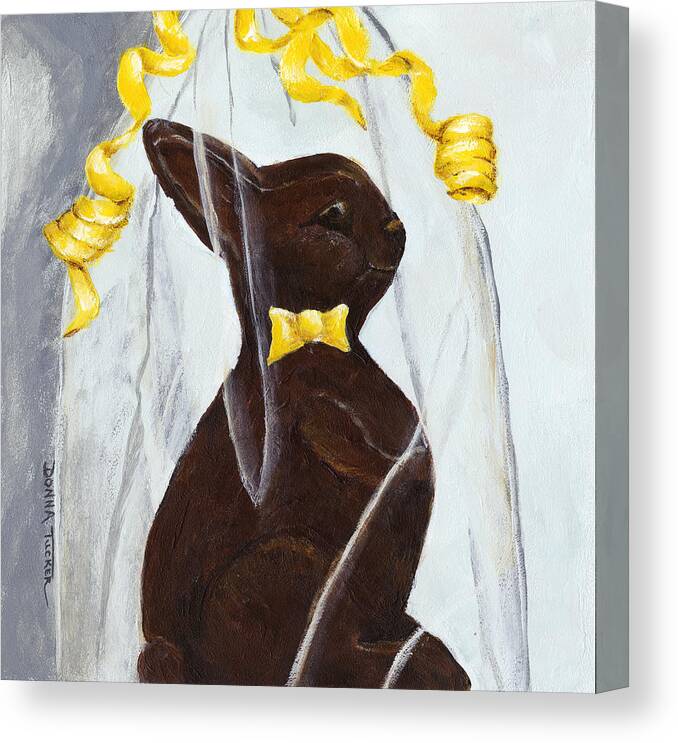Cellophane Wrapped Bunny Canvas Print featuring the painting Chocolate Easter Bunny by Donna Tucker