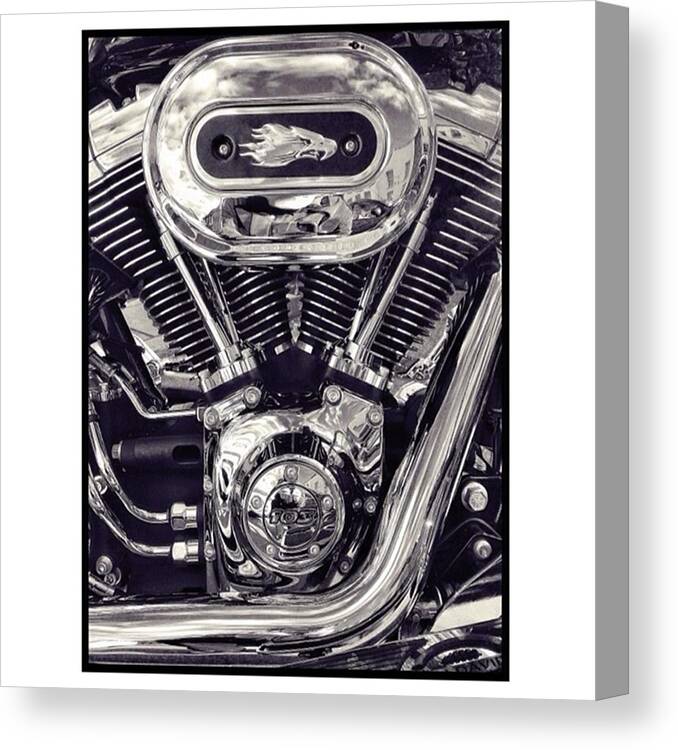 Motorbike Canvas Print featuring the photograph Chromed motorcycle engine by Peter Bryenton