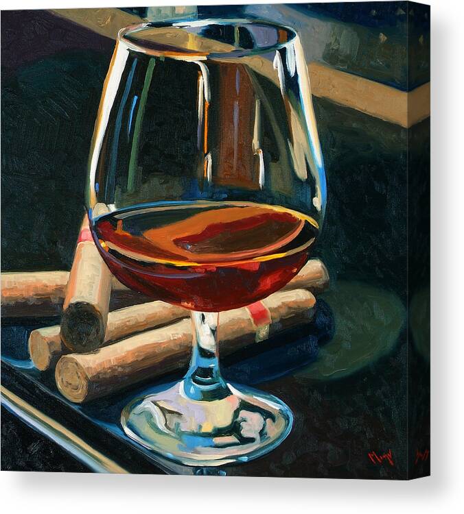 Hampden-sydney College Canvas Print featuring the painting Cigars and Brandy by Christopher Mize
