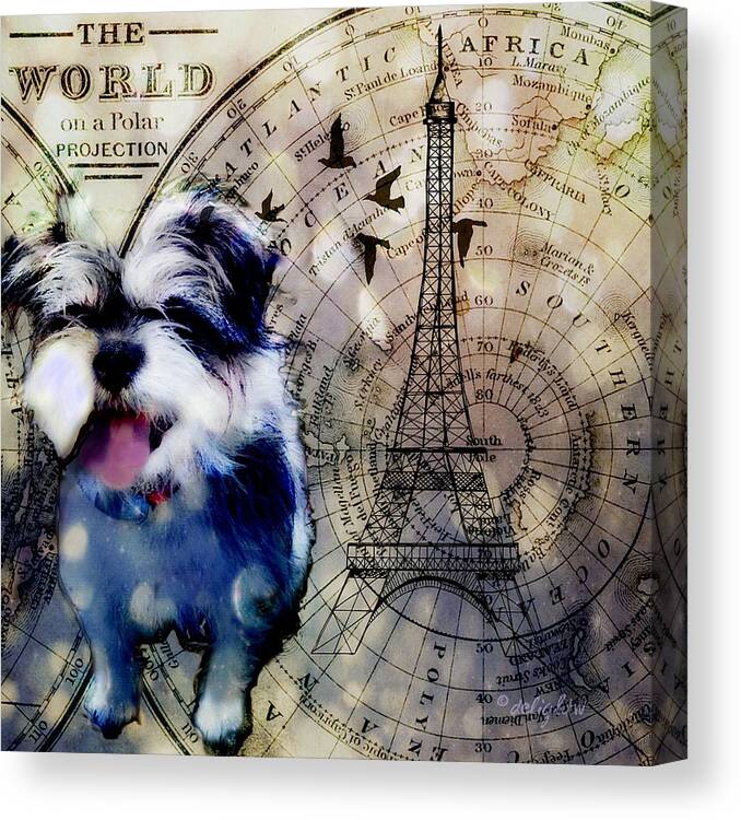 Animals Canvas Print featuring the digital art City Girl Goes to Paris by Delight Worthyn
