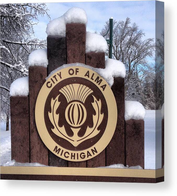Alma Canvas Print featuring the photograph City of Alma Michigan Snow by Chris Brown