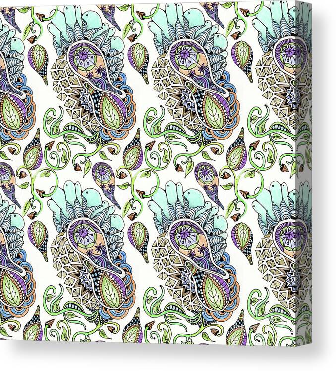 Zentangle Patterns Doodles Pen And Ink Leaves Vines Parameciums Canvas Print featuring the tapestry - textile Clusters by Ruth Dailey