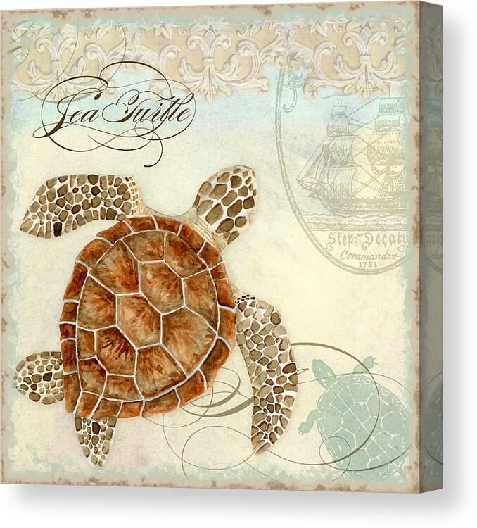 Watercolor Canvas Print featuring the painting Coastal Waterways - Green Sea Turtle 2 by Audrey Jeanne Roberts