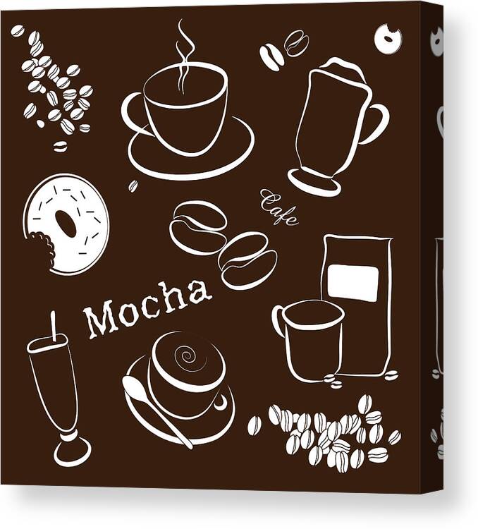 Backdrop Canvas Print featuring the drawing Coffee/Cafe Pattern Background by Serena King