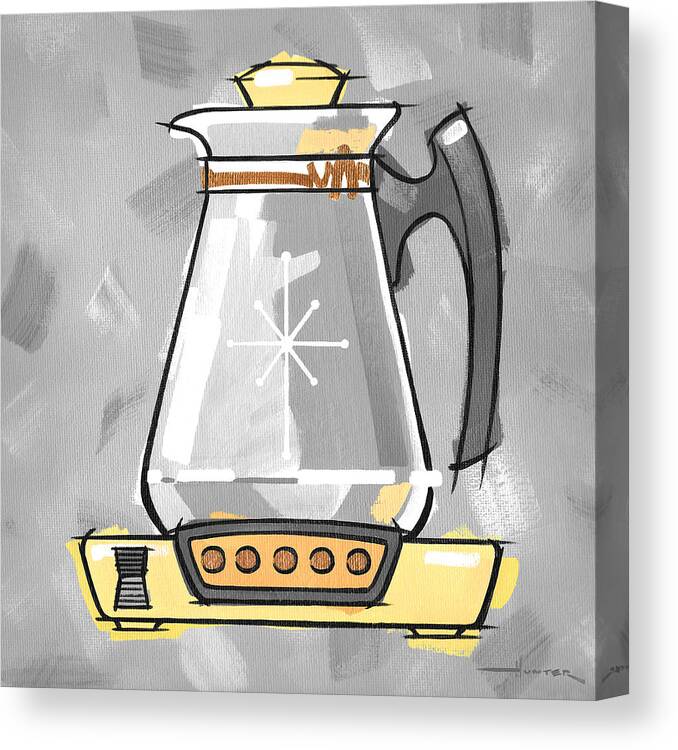 Mid-century Modern Canvas Print featuring the painting Coffee Pot yellow by Larry Hunter