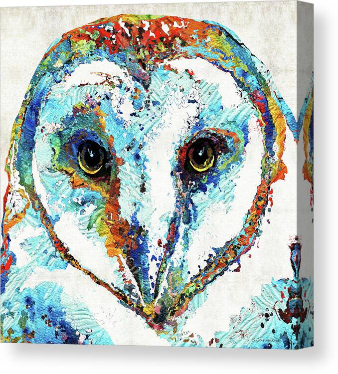 Owl Canvas Print featuring the painting Colorful Barn Owl Art - Sharon Cummings by Sharon Cummings
