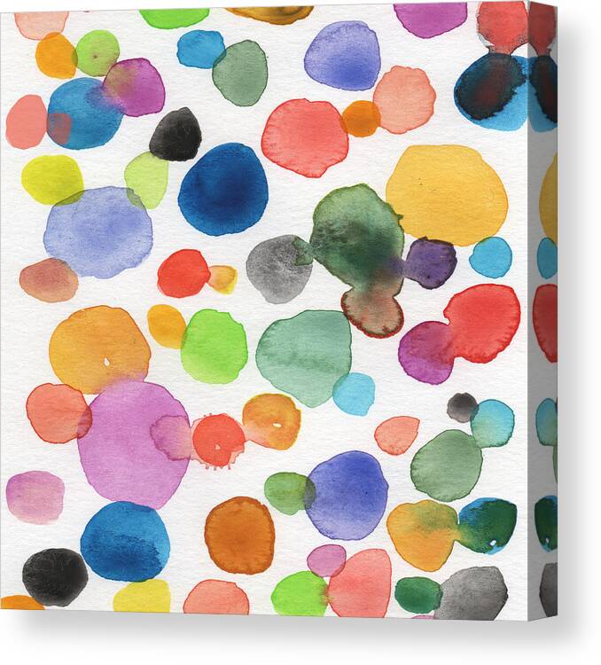 Abstract Watercolor Art Canvas Print featuring the painting Colorful Bubbles by Linda Woods
