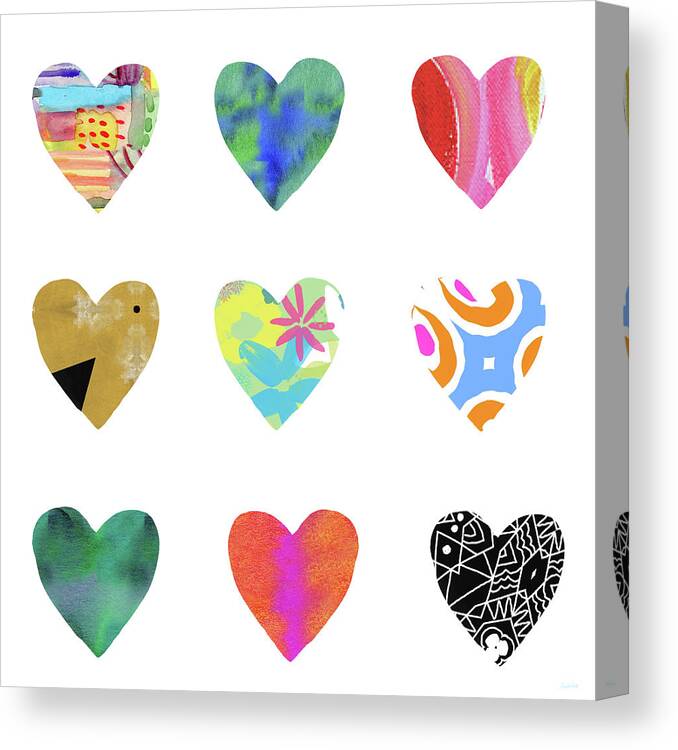 Hearts Canvas Print featuring the mixed media Colorful Hearts- Art by Linda Woods by Linda Woods