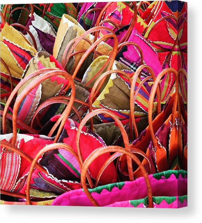 Baskets Canvas Print featuring the photograph Colourful shopping baskets abstract by Seeables Visual Arts