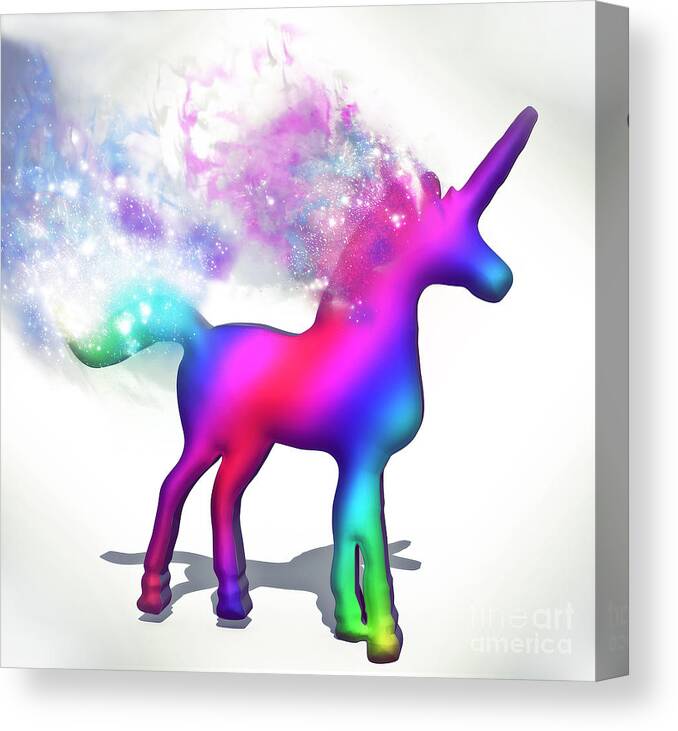 Horse Canvas Print featuring the digital art Colourful Unicorn with wake by Humorous Quotes