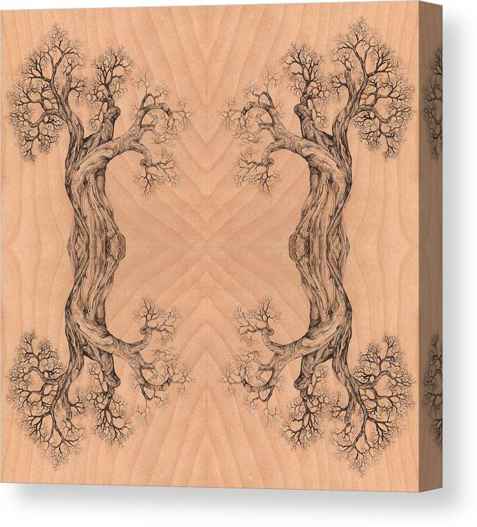 Wood Canvas Print featuring the digital art Come Together Tree 38 Hybrid 1 by Brian Kirchner