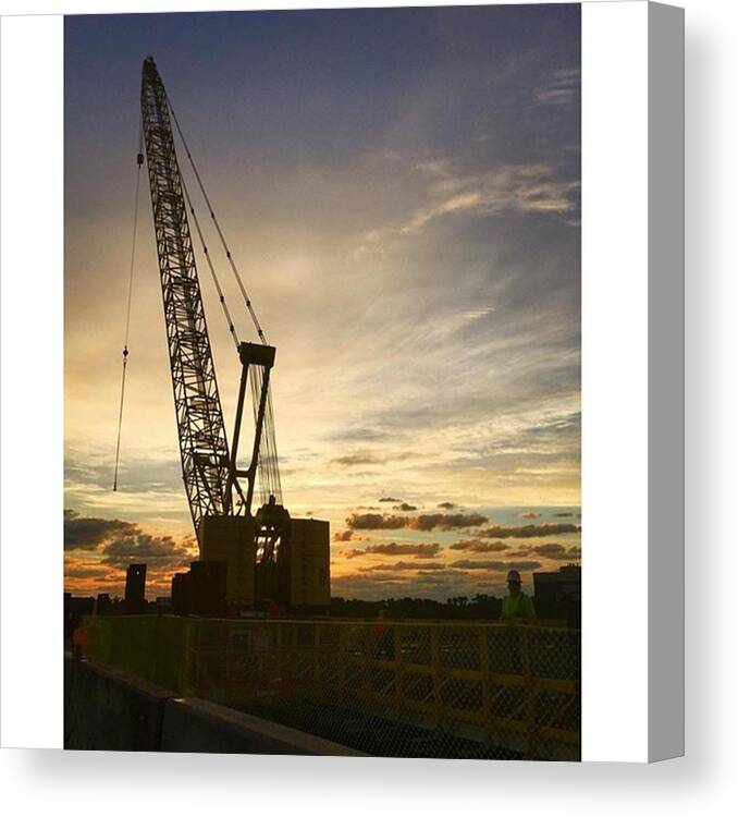 Industrial Canvas Print featuring the photograph Construction Crane At Sunrise by Juan Silva