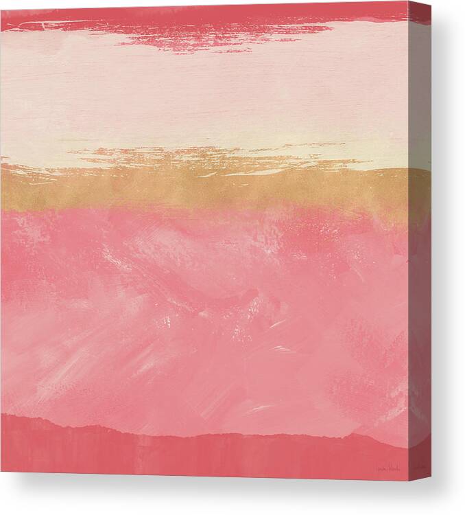 Abstract Canvas Print featuring the mixed media Coral and Gold Abstract 2- Art by Linda Woods by Linda Woods