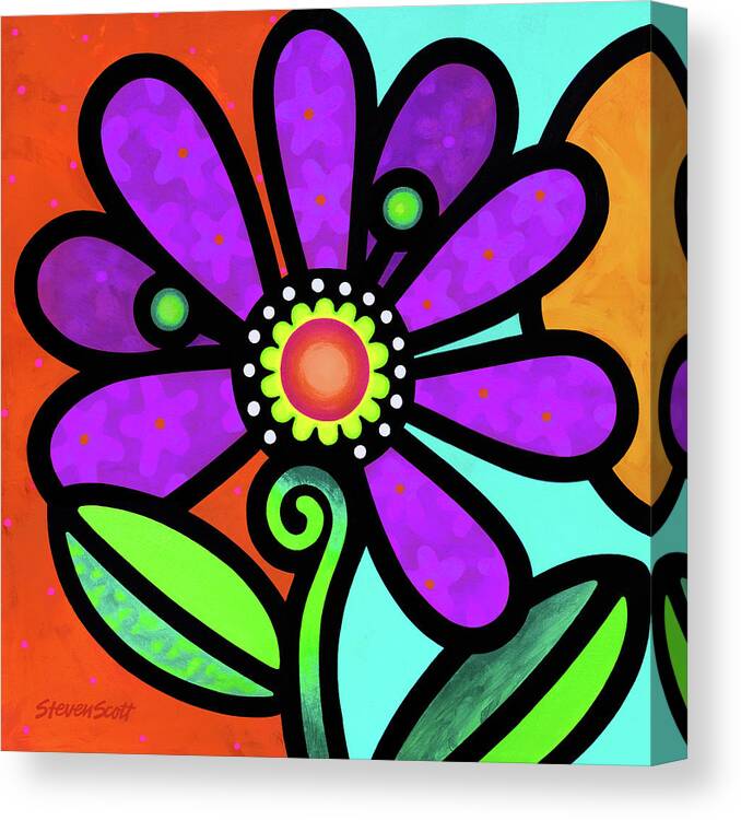 Daisy Canvas Print featuring the painting Cosmic Daisy in Purple by Steven Scott