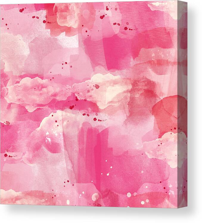 Abstract Red Pink White Cotton Candy Watercolor Abstract Watercolor Texture Pattern Urban Art Modern Art Loft Art Bedroom Art Kitchen Art Living Room Art Gallery Wall Art Art For Interior Designers Hospitality Art Set Design Wedding Gift Art By Linda Woods Canvas Print featuring the painting Cotton Candy Clouds- Abstract Watercolor by Linda Woods
