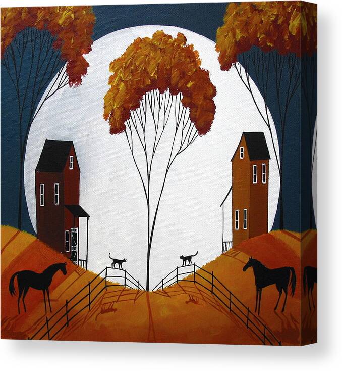 Art Canvas Print featuring the painting Country Cousins - folk art landscape by Debbie Criswell