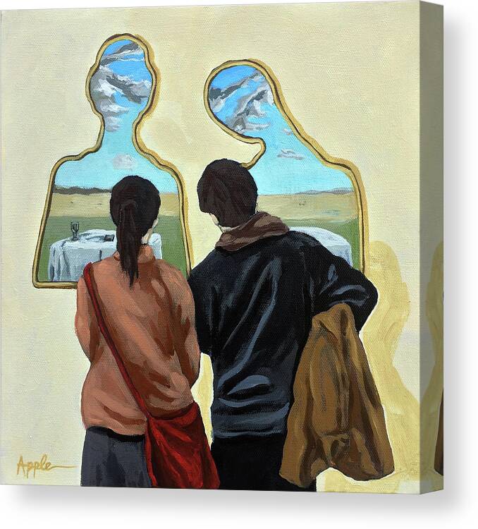 Dali Art Canvas Print featuring the painting Couple with Their Heads Full of Clouds by Linda Apple