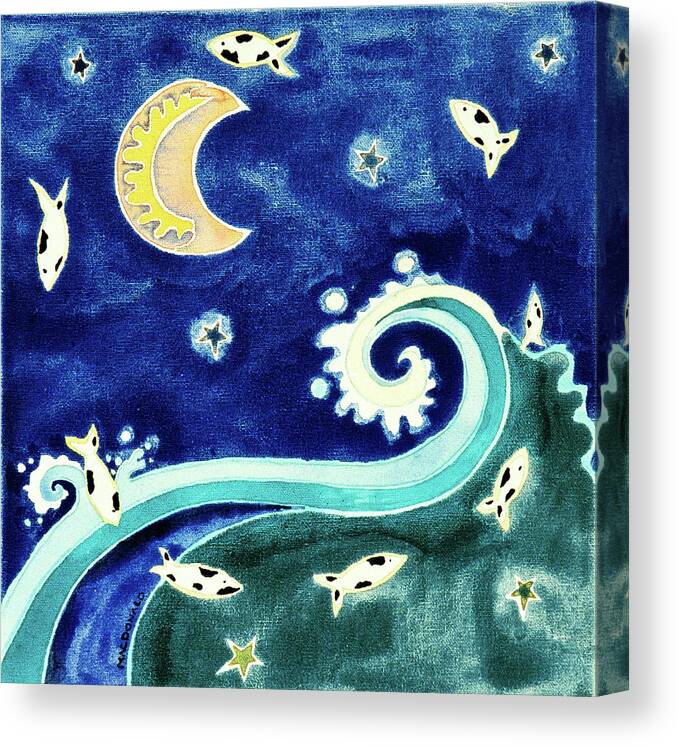 Water Canvas Print featuring the painting Cow Jump over the Moon by Lory MacDonald